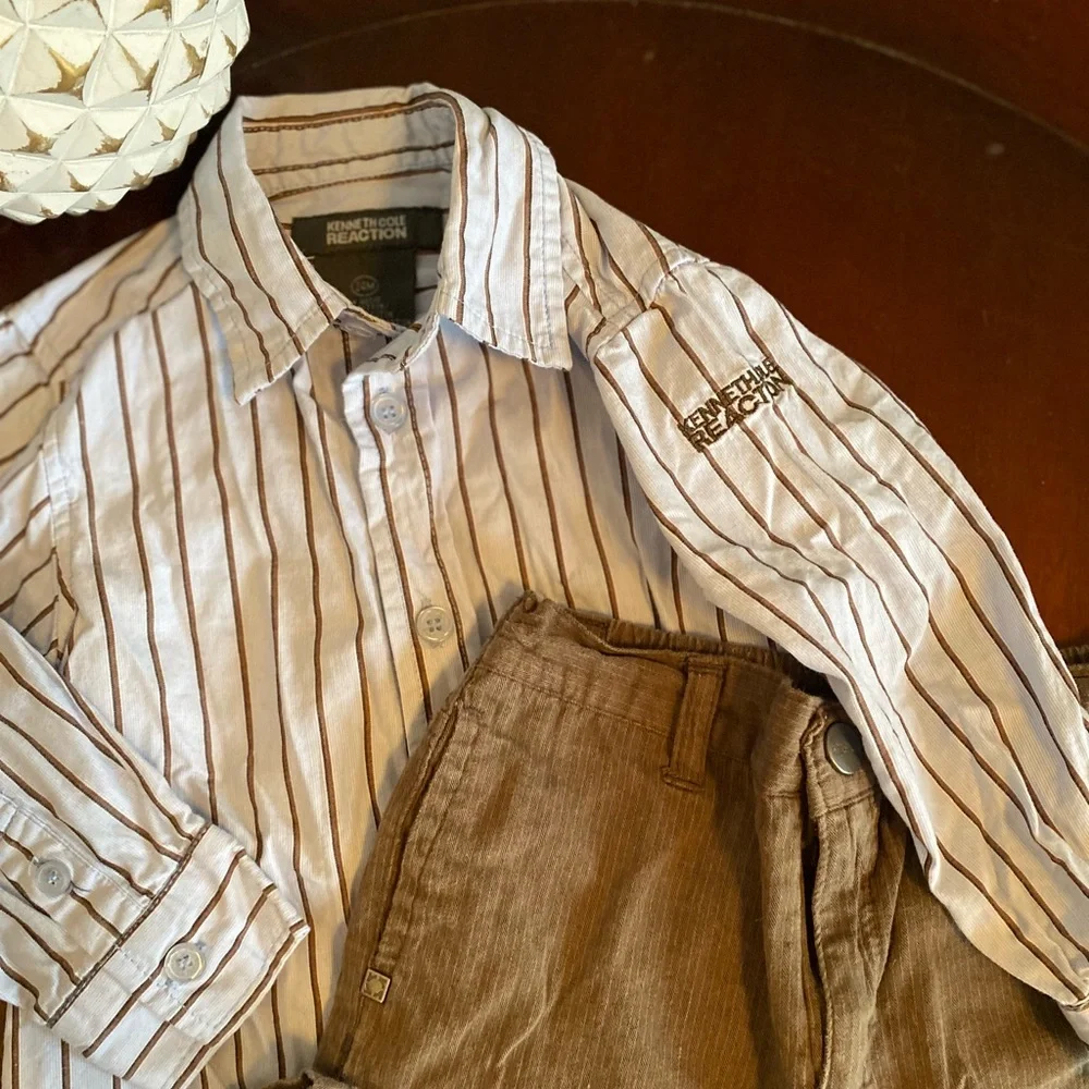 Kenneth Cole Outfit Pin Stipe Shirt & Khaki Pants Size 24 Month